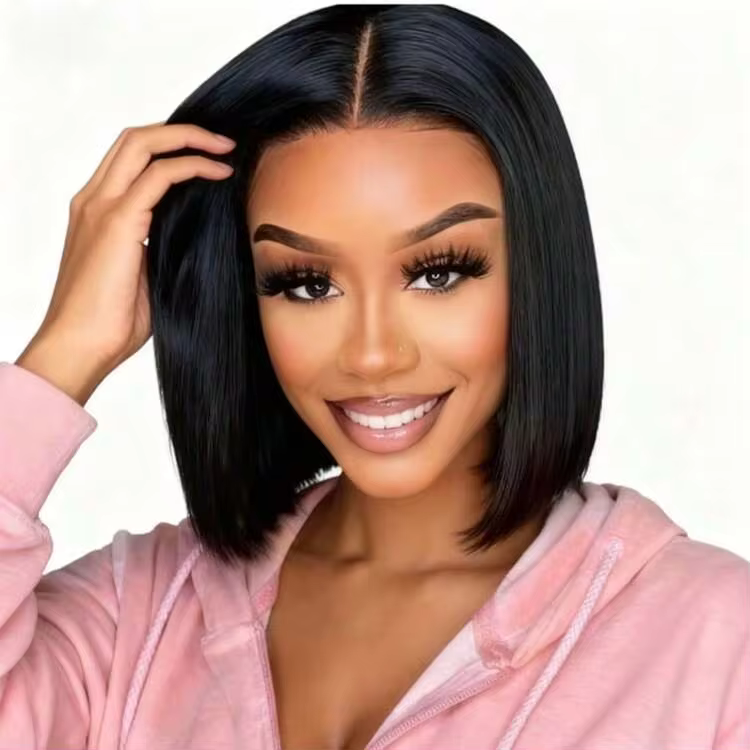 30cm Black Short Straight Middle-Parted No Bangs Women's Wig, High Density Bobo Head Heat-Resistant Fiber Wig, Suitable For Halloween Cosplay/Daily Party, Natural Fit Fashionable & Versatile - Image 10