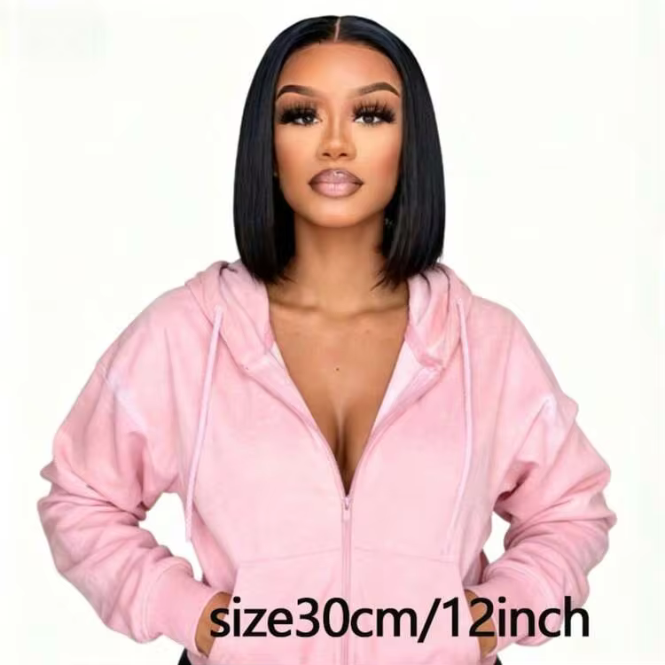 30cm Black Short Straight Middle-Parted No Bangs Women's Wig, High Density Bobo Head Heat-Resistant Fiber Wig, Suitable For Halloween Cosplay/Daily Party, Natural Fit Fashionable & Versatile - Image 11