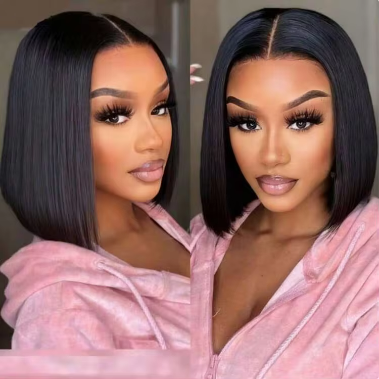 30cm Black Short Straight Middle-Parted No Bangs Women's Wig, High Density Bobo Head Heat-Resistant Fiber Wig, Suitable For Halloween Cosplay/Daily Party, Natural Fit Fashionable & Versatile - Image 4