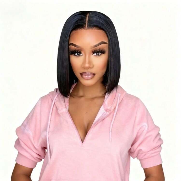 30cm Black Short Straight Middle-Parted No Bangs Women's Wig, High Density Bobo Head Heat-Resistant Fiber Wig, Suitable For Halloween Cosplay/Daily Party, Natural Fit Fashionable & Versatile - Image 7