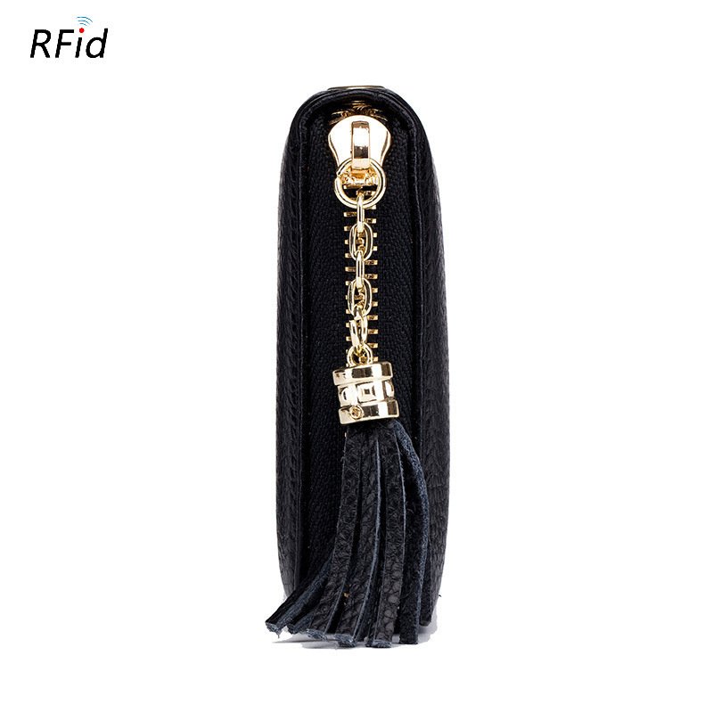 Womens Tassel First-Layer Leather Anti-Scanning Zipper Wallet - Image 3
