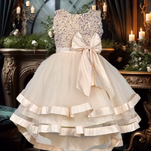 3-12 Year Old Dress Princess Skirt Bow Decoration Wedding Dress Puffy Yarn Flower Girl Catwalk Host Piano Birthday Gift Green Red Elegant Dress Trailing Sequin Decoration Suitable for Various Occasions Birthday Party Beauty Pageant Festival Dress Cl