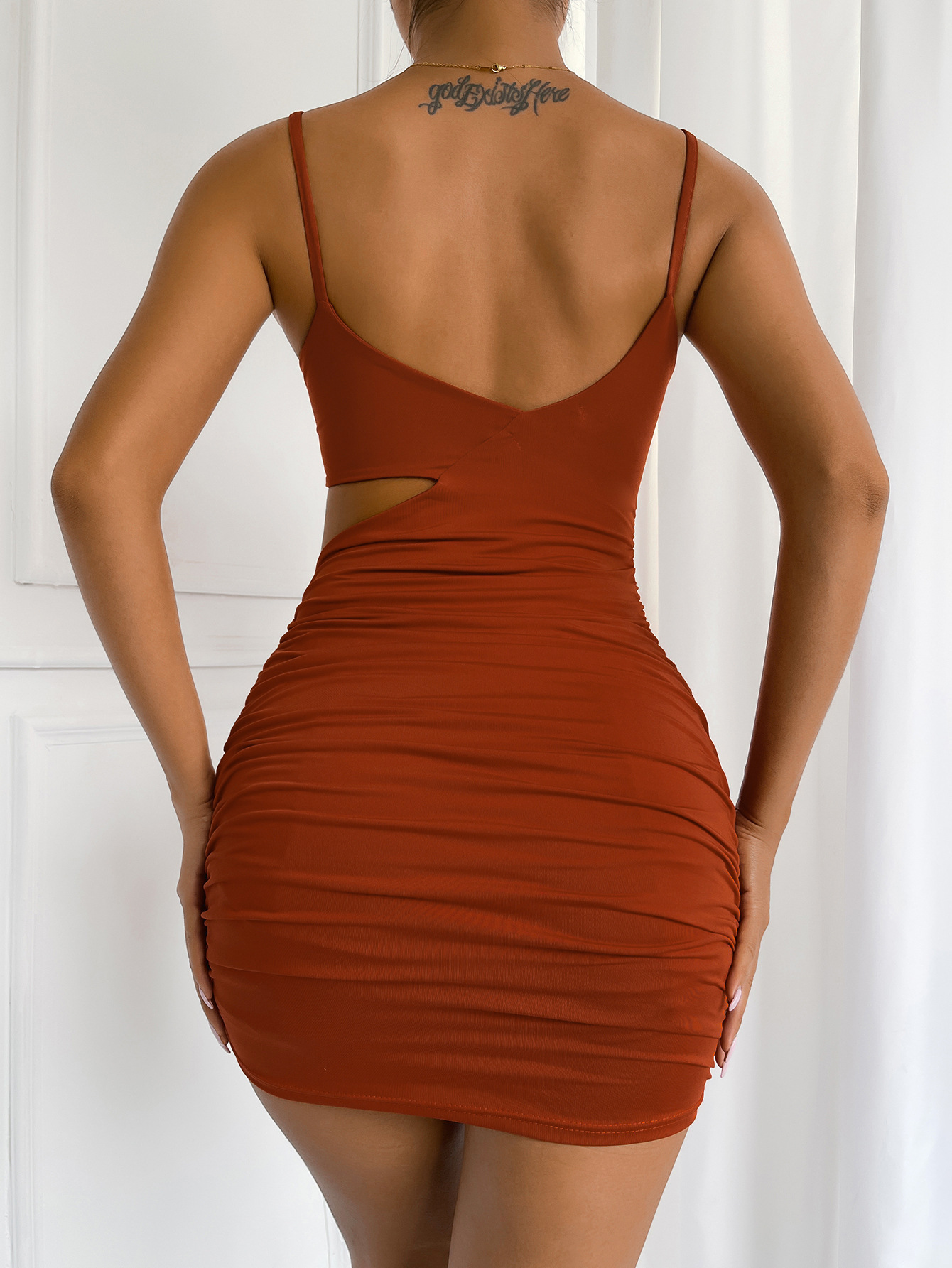 Women's Irregular Sling European And American Hollow Slim Fit Pleated Hip Dress - Image 5