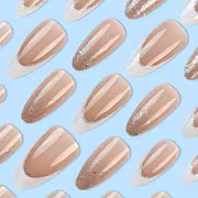 24pcs Medium Almond Shape Press-On Nails - Nude Shimmer Ombre, with Sparkling Pink Dot Matte, Nail File Accessory, Gel - Image 2