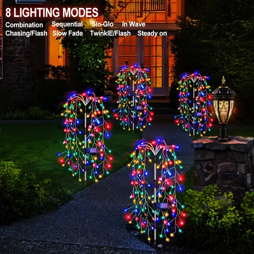 Solar Garden Lights Outdoor LED, Firecracker Willow Fireworks Lights with 8 Lighting Modes, Solar Powered LED Firecrack Lights for Yard Path Parties Camping Picnic Garden Pation, Perfect for Christmas Halloween Thanksgiving Decor Smart Switch - Image 5