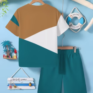 Boys' T-Shirt Short Sleeve Shorts Set, Color-Block Patchwork "Change" Letter Trendy Style, Breathable Skin-Friendly, Outdoor Play Casual Wear, Machine Washable Summer Outfit, for Outdoor