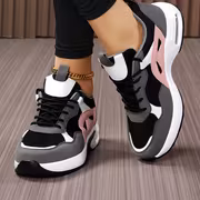 SOSENFER Women'S Low-Top Sneakers - Black & White Casual Shoes with Pink Accents, Lace-Up Design, Synthetic Cover Upper & Faux Sole, All-Season Comfort for Casual Attire, Ladies Sneakers, Comfortable Footwear, Modern Sneakers, Fabric Lined Interior - Image 5