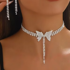 3pcs/Set Women Jewelry Set - Butterfly Necklace + Tassel Earrings, Suitable For Daily Photography, Formal Gown, Wedding Dress, Thanksgiving, Music Festival Party And More