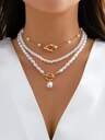 3pcs Vintage Asymmetrical Faux Pearl Pendant Geometric Hollow Out Beaded Necklace Set For Casual & Holiday Attire Elegant Women's Charms Jewelry - Image 7