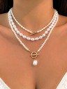 3pcs Vintage Asymmetrical Faux Pearl Pendant Geometric Hollow Out Beaded Necklace Set For Casual & Holiday Attire Elegant Women's Charms Jewelry - Image 8
