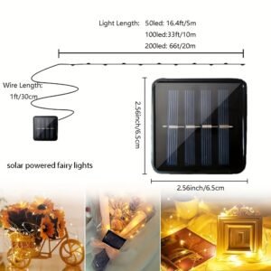 Solar-Powered Decorative Lights for Outdoor Use, Featuring Smart String Technology. These Copper Wire Lights Come in Various Modes And Are Perfect for Enhancing Your Garden, Patio, Or Party Decorations for Occasions Like Weddings, Birthdays