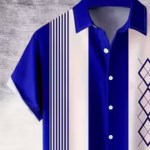 Men's Summer Casual Striped Geometric Pattern Short Sleeve Shirt + Pants Trendy Retro Two-Piece Set