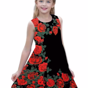 3pcs Set Fashion Girls' Cute Floral Large Floral Print, Comfortable Vacation Beach Dress for Little Girls