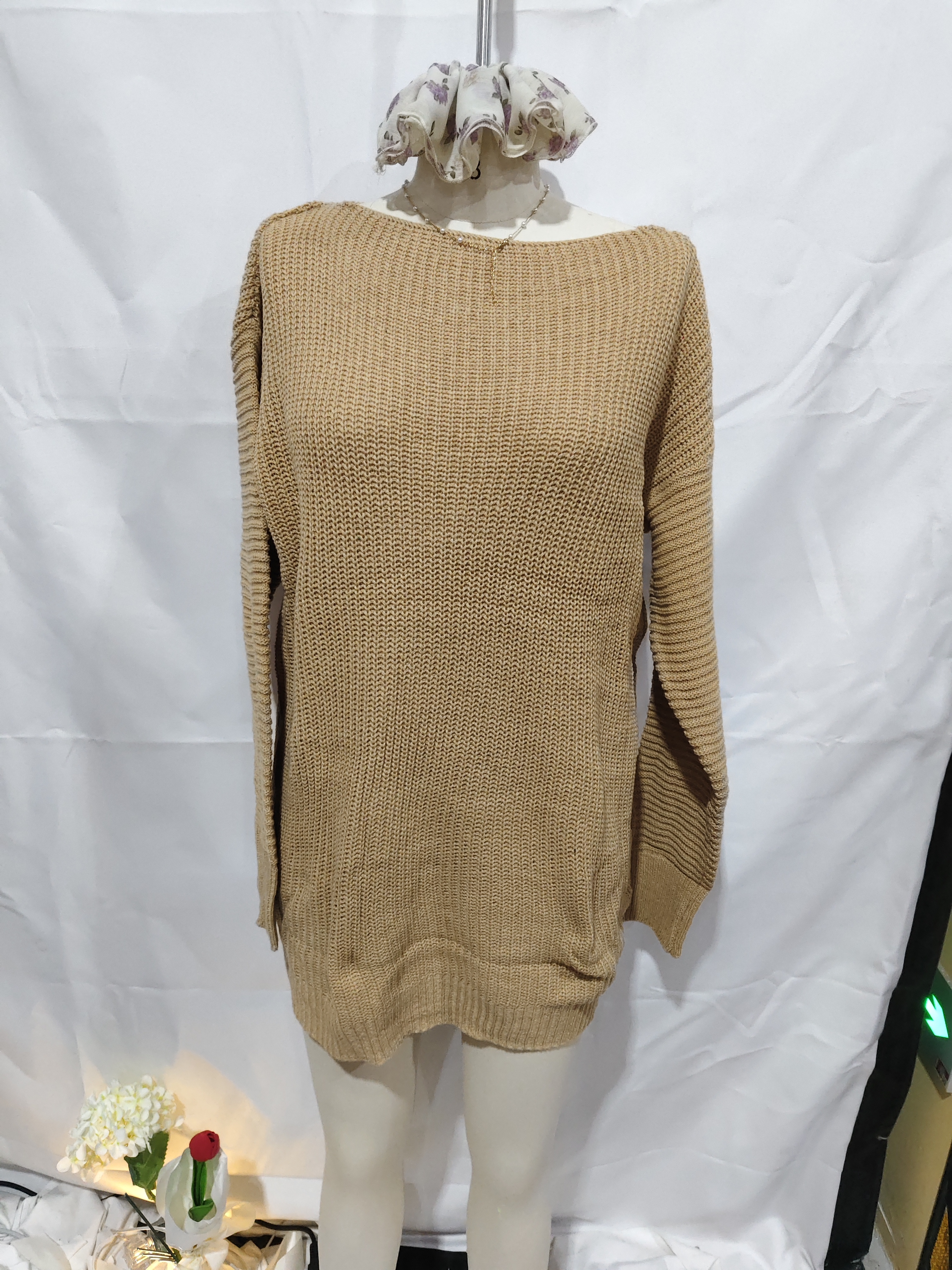 OrangeA Women Off Shoulder Knitted Sweater Dress Autumn Winter Loose Long Sleeve Solid Ladies Tunic Elegant Streetwear Dresses - Image 10