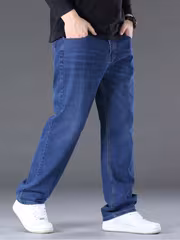 Men'S Jeans, Spring And Autumn Straight Leg High Quality Jeans, Elastic Blue Fabric Fits Well, Light Business Casual Style - Image 3