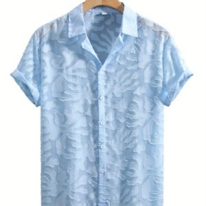 Summer Men'S Fashion Casual Lightweight Breathable Jacquard Short Sleeve Collar Shirt