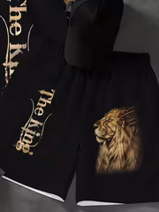 Boys' Summer Set, Fashionable Lion and Letter Print Pattern, Teenagers' Fashionable Shorts Set, Short Sleeved T-shirt and Loose Shorts 2pcs Set, Daily Wear, Comfortable Youngsters's Casual Outdoor Set, Perfect for Outdoor, for Teenager - Image 5