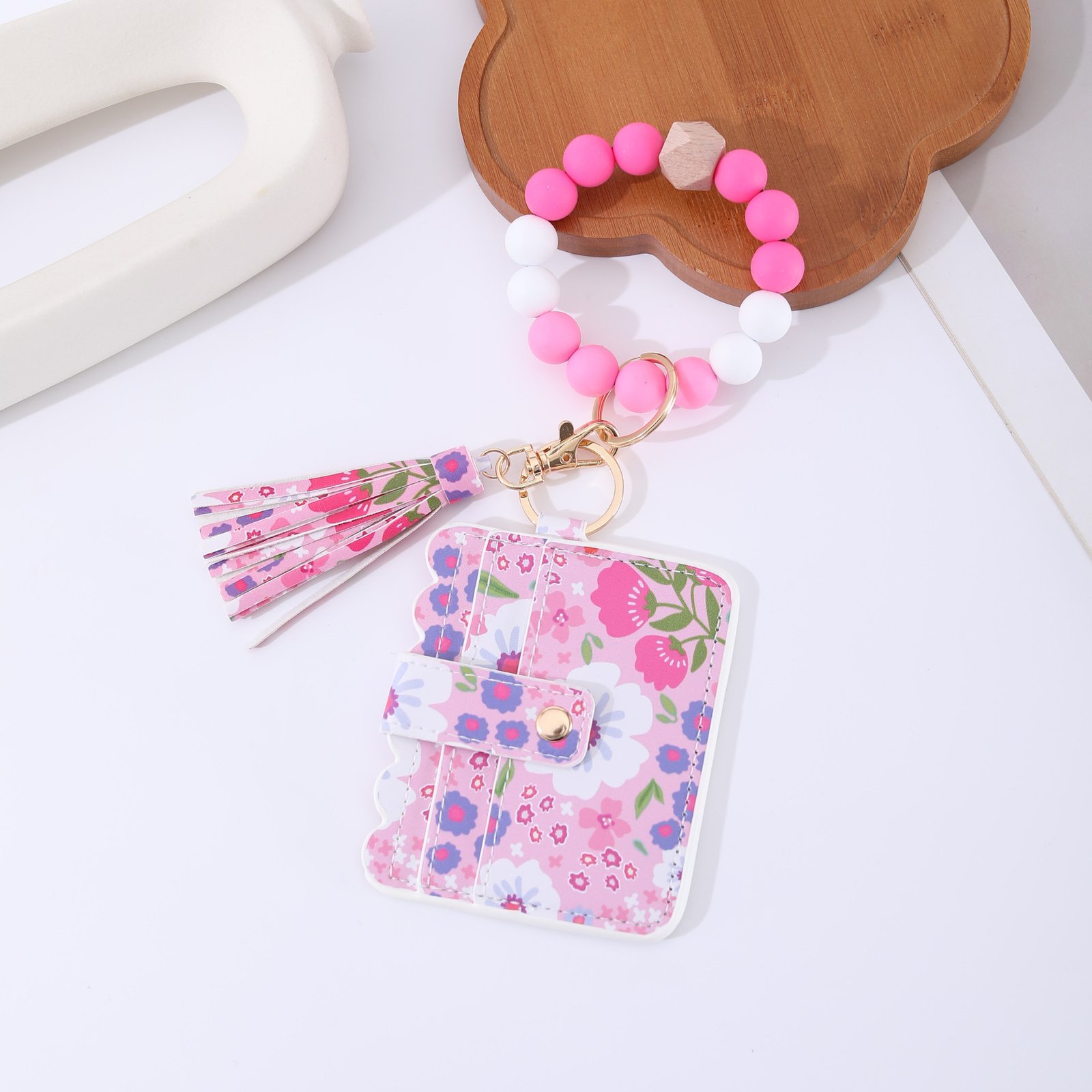 Printed Leather Wallet Keychain For Women - Image 5