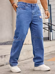 Men's Multi-Pocket Casual Jeans- Loose Fit Blue Jeans with Utility Multi-Pocket & Strap Detail, Comfortable Casual Wear for Daily, Street, and Outdoor, All-season Comfort - Image 6
