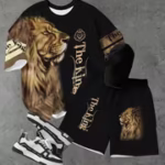 Boys' Summer Set, Fashionable Lion and Letter Print Pattern, Teenagers' Fashionable Shorts Set, Short Sleeved T-shirt and Loose Shorts 2pcs Set, Daily Wear, Comfortable Youngsters's Casual Outdoor Set, Perfect for Outdoor, for Teenager