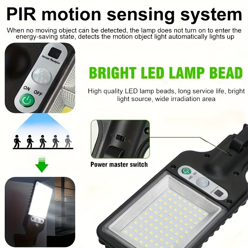 80LED Solar Intelligent Induction Street Light, Super Bright, with Remote Control, Single Pack, ABS Material, No Charging Required, Ultra-High Power Built-In Rechargeable 18650 Lithium Battery, 1200Mah Battery - Image 6