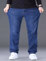 Men'S Jeans, Spring And Autumn Straight Leg High Quality Jeans, Elastic Blue Fabric Fits Well, Light Business Casual Style - Image 2