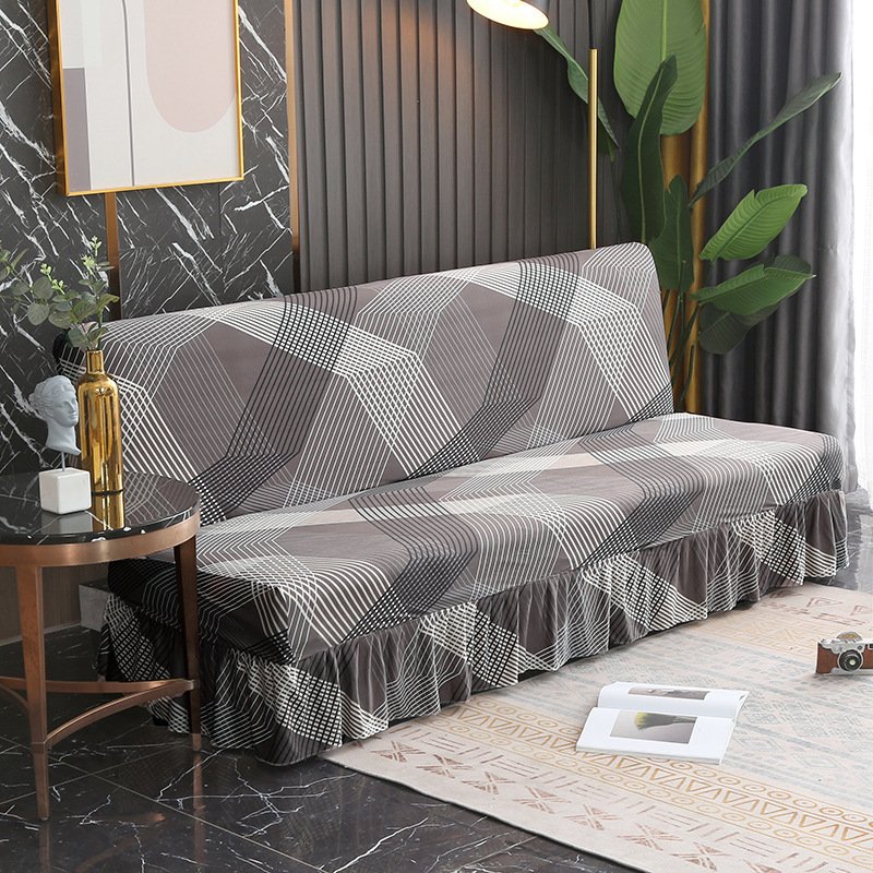 Stretch Slipcover For Armless Bed Full-Encasing Simple Foldable Sofa Cover With Skirted Hem - Image 10