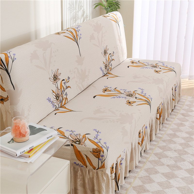 Stretch Slipcover For Armless Bed Full-Encasing Simple Foldable Sofa Cover With Skirted Hem - Image 3