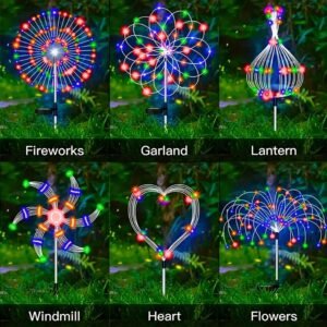 60/200/300/420 LED Solar Firework Lights Smart Lights with Smart Light Sensor Ideal for Gardens, Courtyards, Walkways, Parties, Wedding Decorations, And Photography Backdrops - White/Colorful