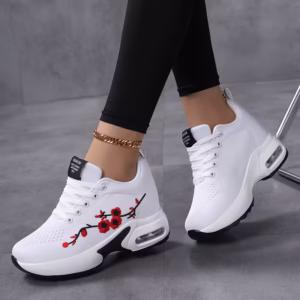 Women's Breathable Platform Sneakers with Thick Sole & Air Cushion Technology - Sole Suitable for Casual Wear, Travel, - Low-Top Lace-Up Round Toe, Cushioned for Walking, Standing, Everyday Use, Women Shoes