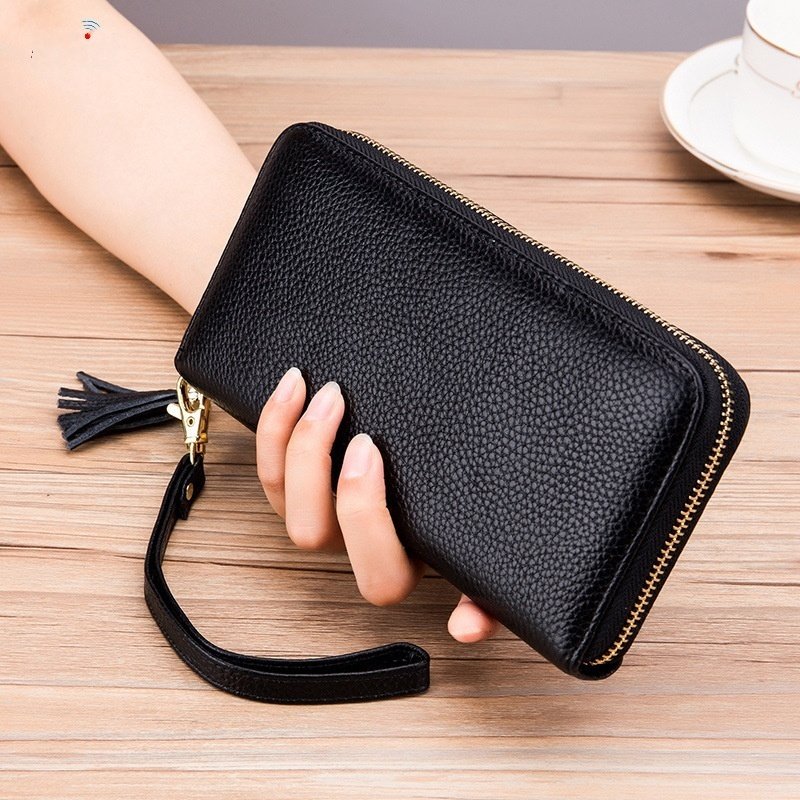 Tassel Top-grain Leather Zippered Womens Wallet - Image 9