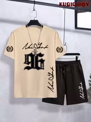 Youth Boys' Digital New Print Pattern Casual Summer Short Sleeve Set Fashion Outdoor Sports Spring Summer Boys' T-Shirt Top And Shorts 2pcs Set Comfortable Fabric Classic Design Versatile Style, Suitable for Various Occasions, Trendy Cool Easy - Image 9