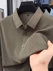 Men's Summer Fashion Short-Sleeve Shirt, Seamless Cooling Wrinkle-Free Shirt, Middle-Aged Dad's Business Casual Wear 8009 - Image 11