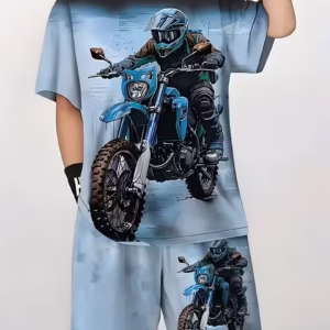 Stylish 3D Digital Print Boys' Set, Short Sleeve Shirt and Shorts Set for Teens - 2pcs, Perfect for Outdoor