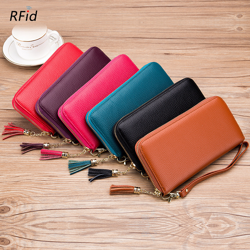 Womens Tassel First-Layer Leather Anti-Scanning Zipper Wallet - Image 8