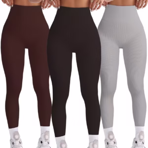 Three-Pack Women's Ribbed Long Pants for Sports, Cycling, and Yoga
