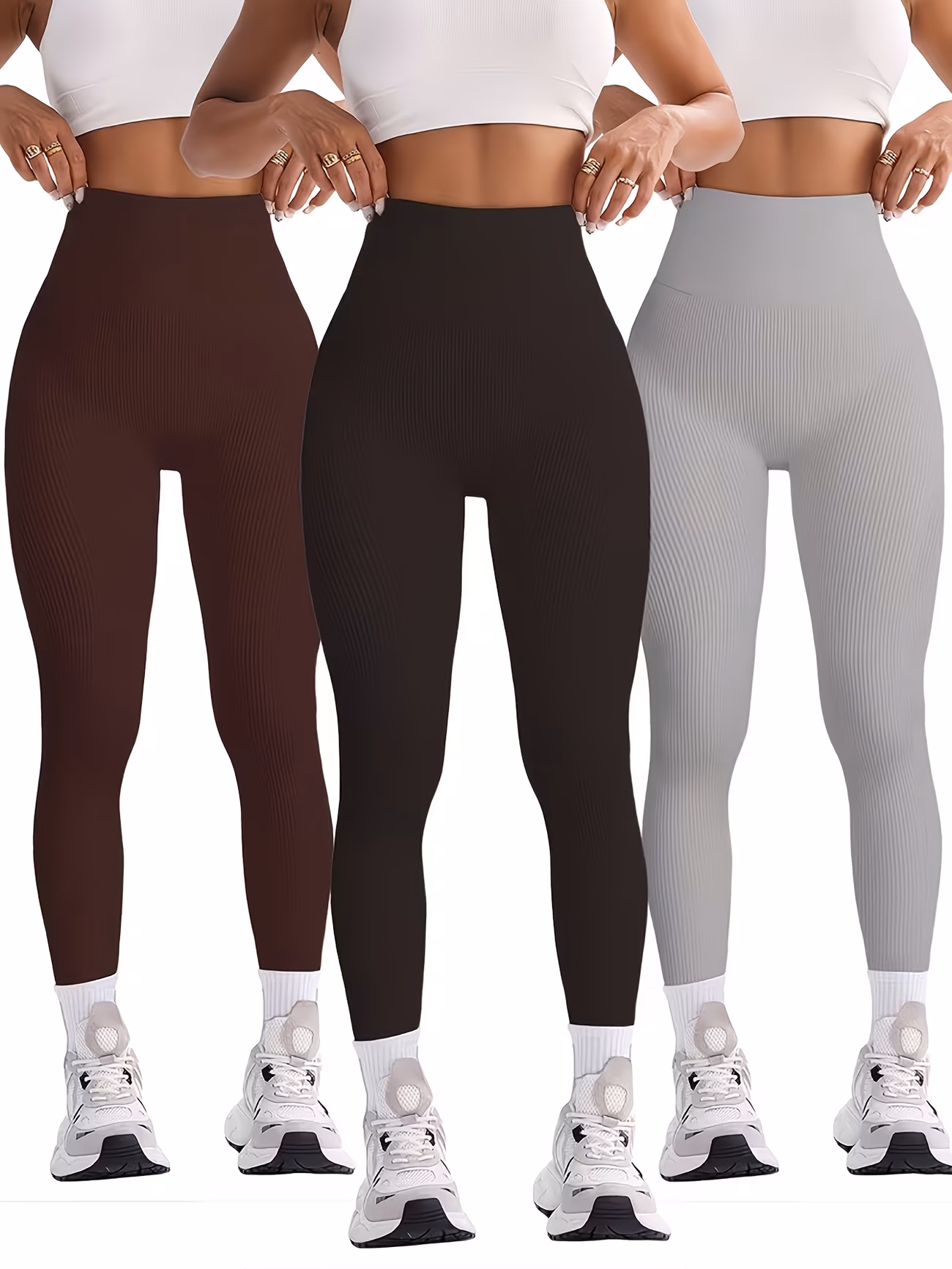 Three-Pack Women's Ribbed Long Pants for Sports, Cycling, and Yoga