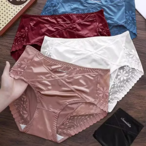 5pcs Women's Sexy Semi-Sheer Lace Panties, Satin Color