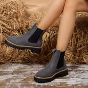 2025 Autumn/Winter New Women's Platform Low-Heel Slip-On Ankle Boots with Anti-Slip, Breathable, Versatile, Round-Toe, Solid-Color, and Fashionable Design, Women Shoes - Image 9