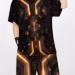 3D New Mechanical Chip Pattern 3D Printed Short Sleeve Top And Shorts Set Round Neck Casual Short Sleeve T-Shirt Comfortable Soft Suitable for Outdoor Wear Perfect Outdoor Outfit
