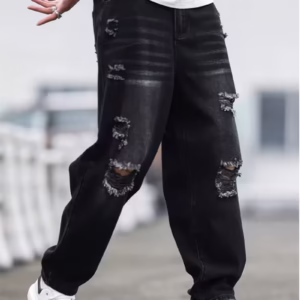 Men's Distressed Washed Wide- Loose-Fit Pants with Knee Dropt-in Hole - Streetwear Style Casual Jeans (No Belt Included) | Machine Washable for - Wear | Male Fashion