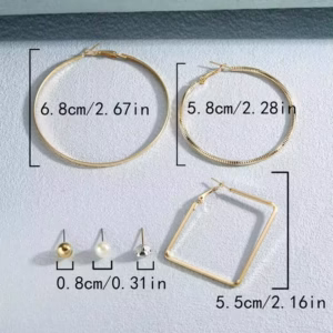 6pairs Exaggerated Fashion Faux Pearl & Rhinestone C-Shaped Hoop Earrings Set