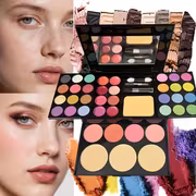 9-Color -in- Makeup Palette with Brush Applicator - 24 Eyeshadows, 4 Blush Shades, 3 Powder Foundations & 8 Lip Glosses Suitable for Daily to Dramatic Looks, Multi-Use for Eyebrow, Blending & Coverage - Image 3