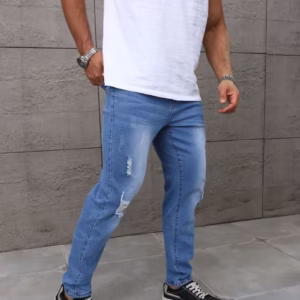 Men'S Peacock Blue Casual Stretch Denim Jeans