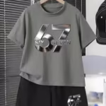 2pcs Boys' Casual T-Shirt And Shorts Set, Metallic Texture Number 67 Cool Pattern Flat Printing, Fashionable Comfortable Spring Summer Outdoor Sports Outfit, Print Set, Suitable for Daily Wear, Holiday Gift, Birthday Present, for Outdoor