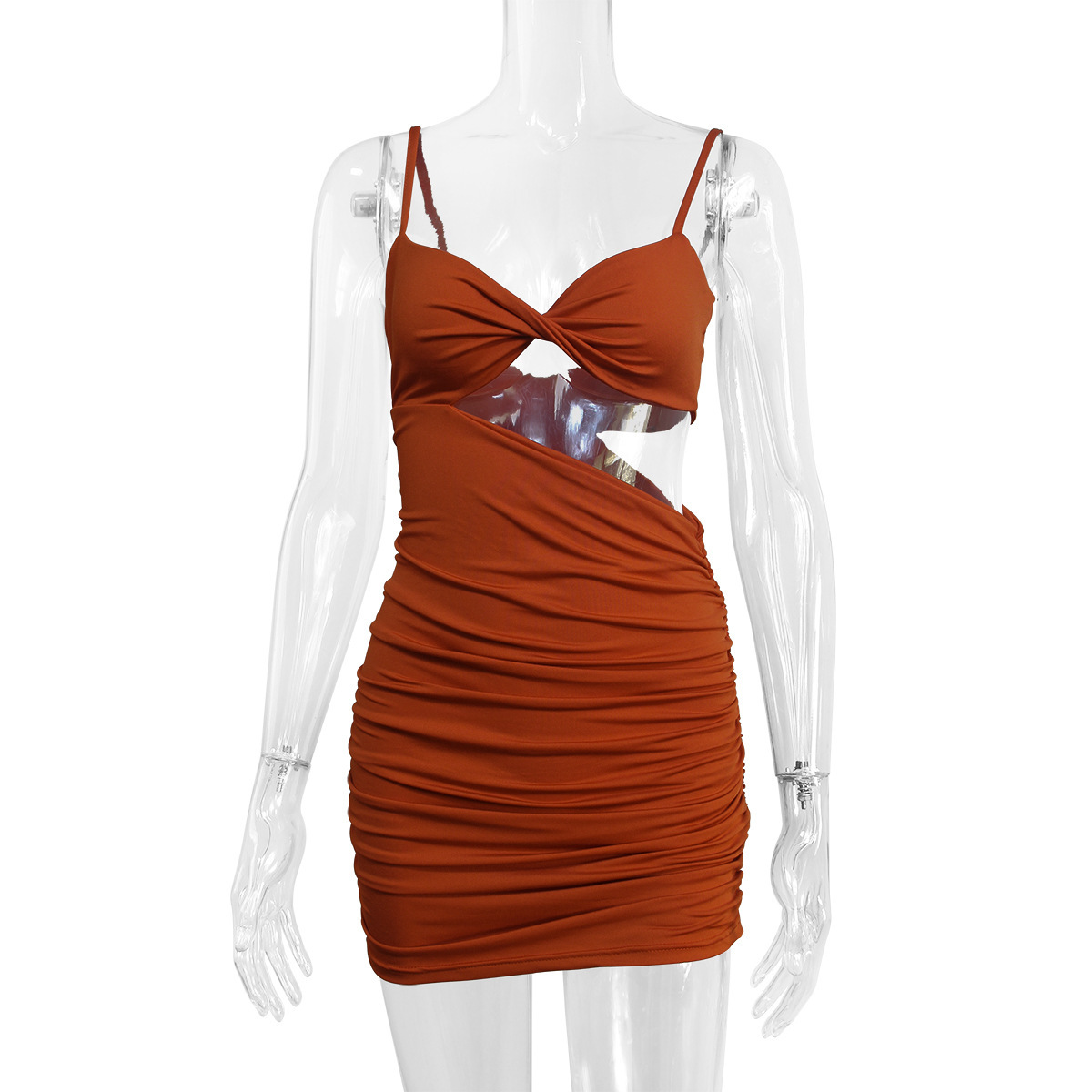 Women's Irregular Sling European And American Hollow Slim Fit Pleated Hip Dress - Image 4
