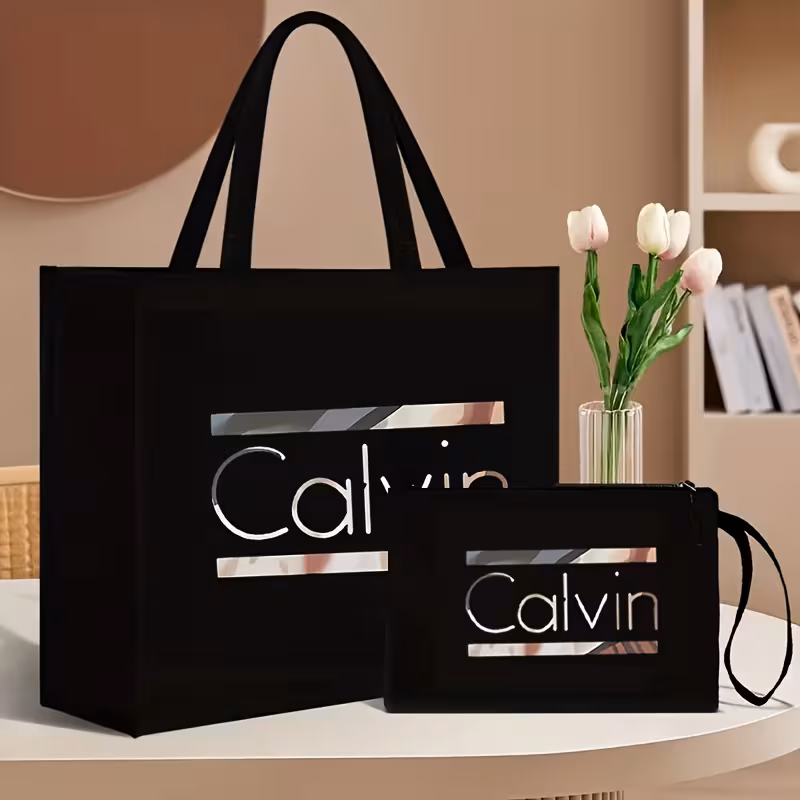 Two-Piece Set Bag Handbag, with Letter Printing - Spacious And Durable, Including a Matching Makeup Bag, Magnetic Closure - Perfect for
