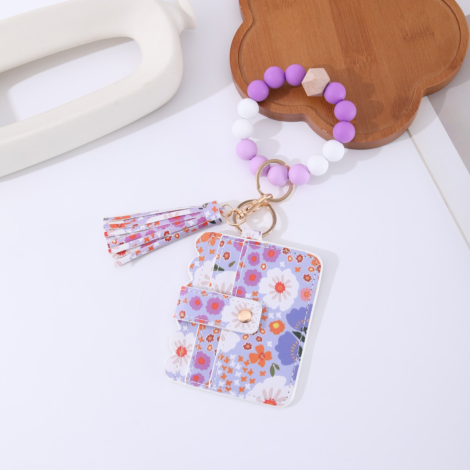 Printed Leather Wallet Keychain For Women - Image 7