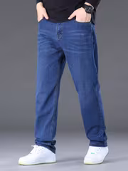 Men'S Jeans, Spring And Autumn Straight Leg High Quality Jeans, Elastic Blue Fabric Fits Well, Light Business Casual Style - Image 7