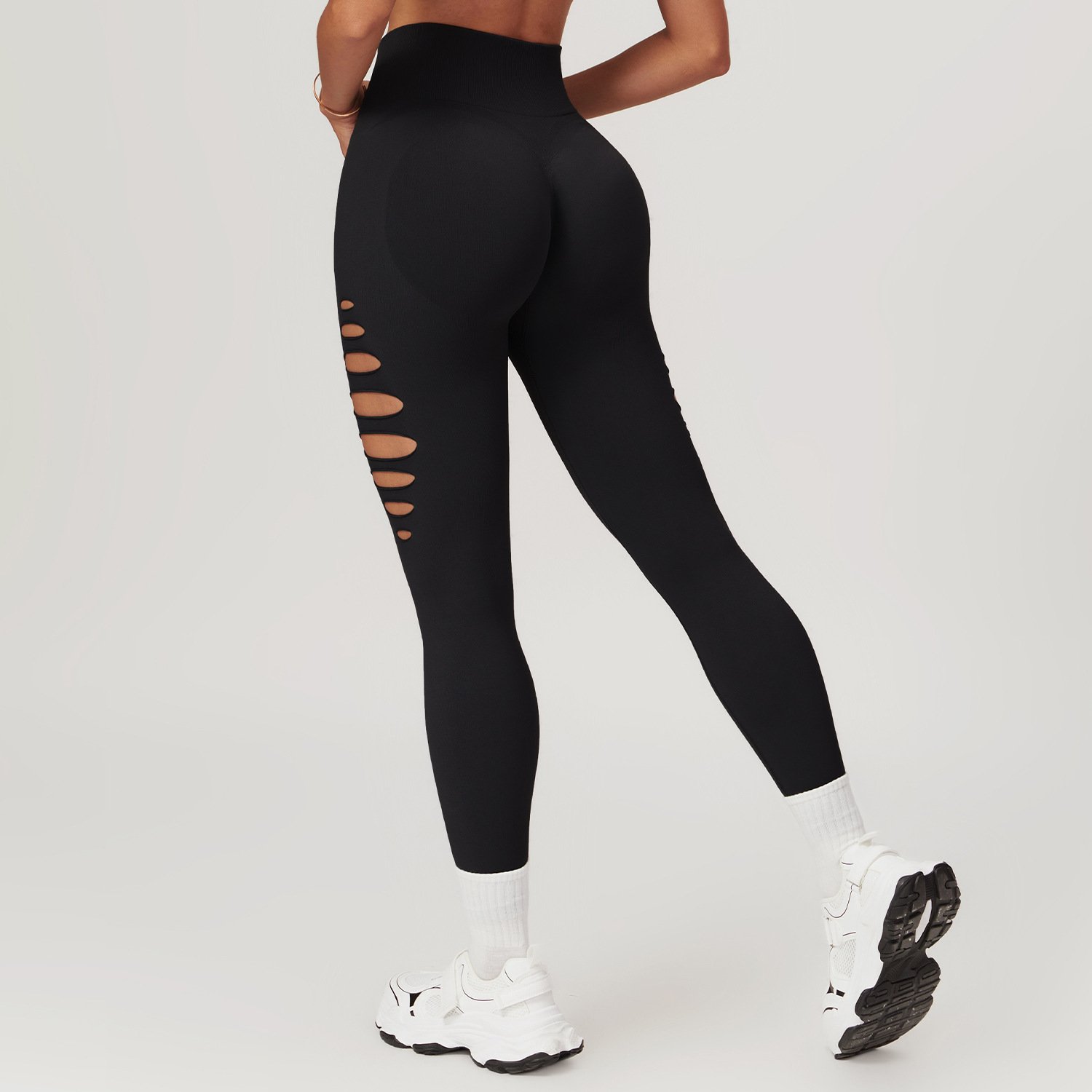 European And American Hollow Seamless Skinny Yoga Pants Peach Hip High Waist Fitness Pants - Image 5